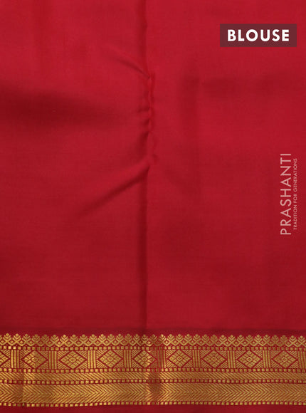 Pure kanchipuram silk saree lime yellow and red with allover small zari checks & buttas and zari woven korvai border