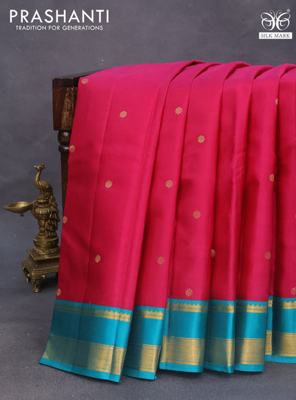 Pure kanchipuram silk saree dark pink and teal green shade with zari woven buttas and rettapet zari woven korvai border