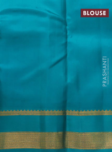 Pure kanchipuram silk saree dark pink and teal green shade with zari woven buttas and rettapet zari woven korvai border