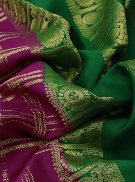 Pure mysore silk saree magenta pink and green blue with allover zari checks and rettapet zari woven border