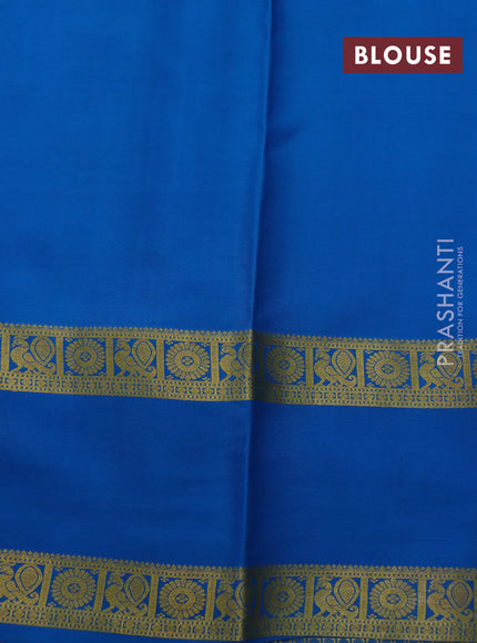 Pure mysore silk saree sandal and cs blue with allover zari checks and rettapet zari woven border