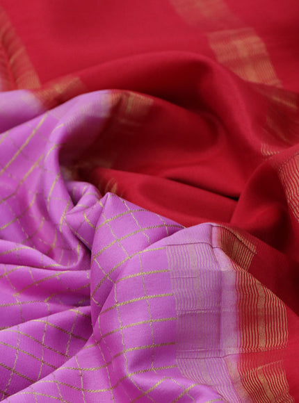 Pure mysore silk saree lotus pink and red with allover zari checked pattern and zari woven border