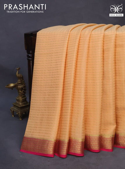 Pure mysore silk saree pale orange and pink with allover zari checked pattern and zari woven border