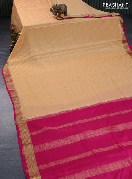 Pure mysore silk saree pale orange and pink with allover zari checked pattern and zari woven border