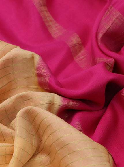 Pure mysore silk saree pale orange and pink with allover zari checked pattern and zari woven border