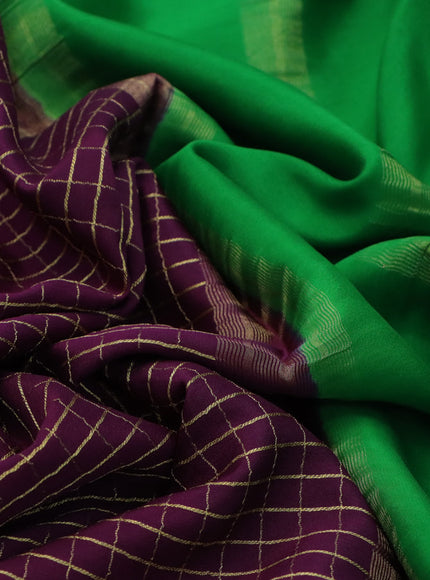 Pure mysore silk saree wine shade and green with allover zari checked pattern and zari woven border