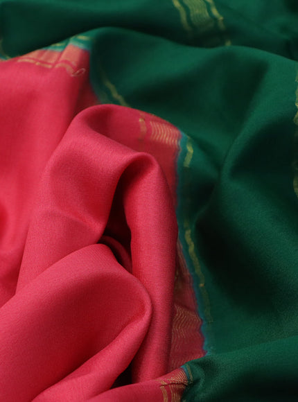 Pure mysore silk saree peach shade and green with plain body and rich zari woven border