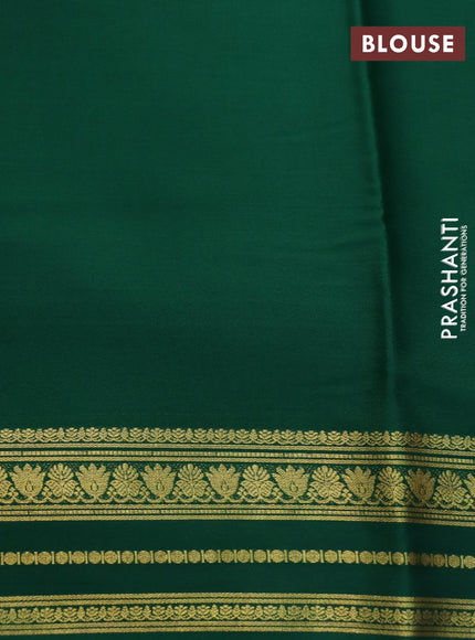 Pure mysore silk saree peach shade and green with plain body and rich zari woven border