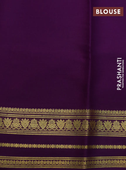 Pure mysore silk saree teal blue and purple with plain body and rich zari woven border