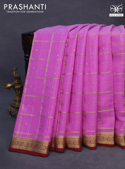 Pure mysore silk saree lavender shade and maroon with allover zari checks & buttas and zari woven border