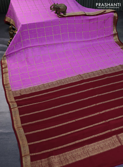 Pure mysore silk saree lavender shade and maroon with allover zari checks & buttas and zari woven border