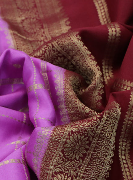 Pure mysore silk saree lavender shade and maroon with allover zari checks & buttas and zari woven border