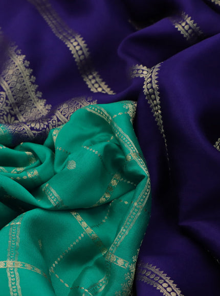 Pure mysore silk saree teal green shade and dark blue with allover zari checks & buttas and zari woven border