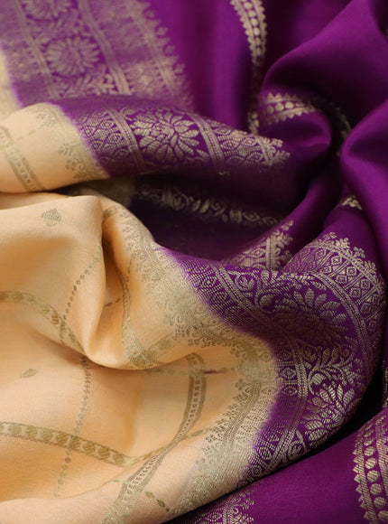 Pure mysore silk saree pale orange and purple with allover zari checks & buttas and zari woven border