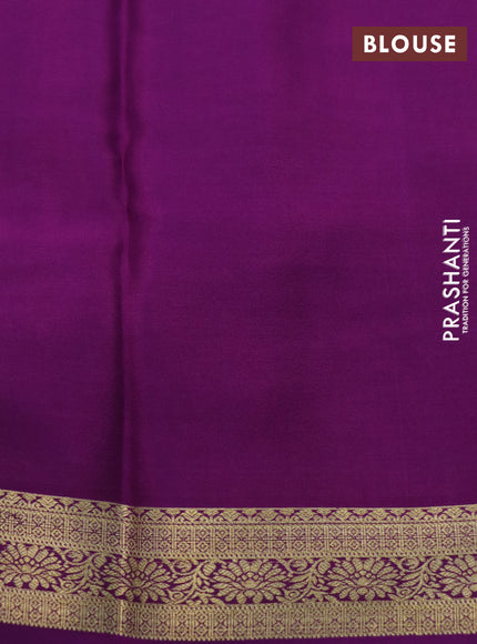 Pure mysore silk saree pale orange and purple with allover zari checks & buttas and zari woven border