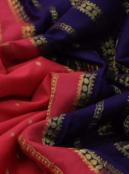 Pure mysore silk saree peach shade and dark blue with allover zari woven buttas and rettapet zari woven border