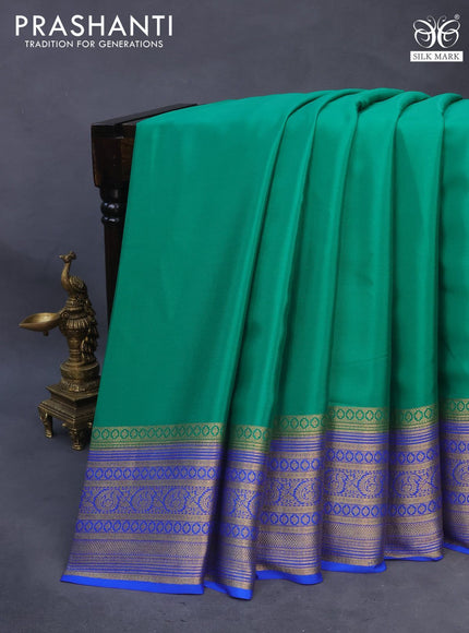 Pure mysore silk saree green and royal blue with plain body and zari woven border