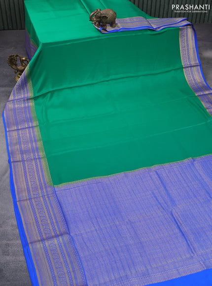 Pure mysore silk saree green and royal blue with plain body and zari woven border