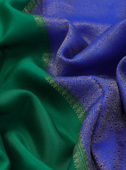 Pure mysore silk saree green and royal blue with plain body and zari woven border