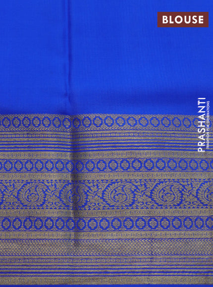 Pure mysore silk saree green and royal blue with plain body and zari woven border