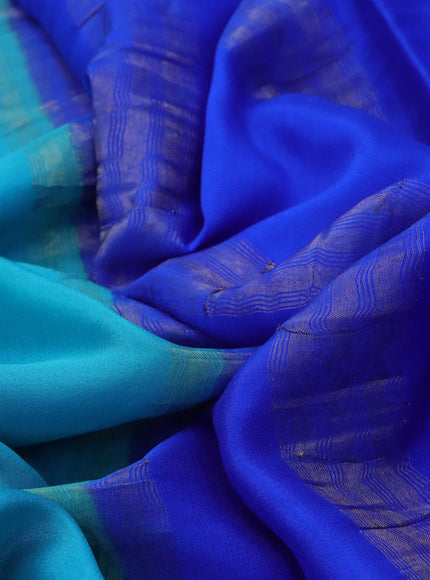 Pure mysore silk saree teal blue and royal blue with plain body and zari woven border