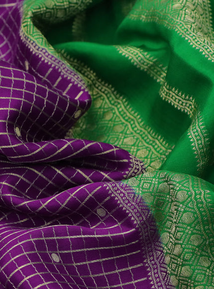 Pure mysore silk saree purple and green with allover zari checks & buttas and rich zari woven border