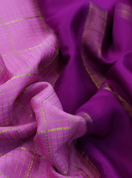 Pure mysore silk saree lotus pink and purple with allover zari checked pattern and zari woven border