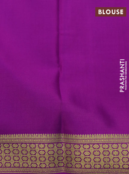 Pure mysore silk saree lotus pink and purple with allover zari checked pattern and zari woven border