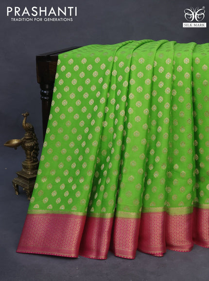 Pure mysore silk saree light green and pink with allover zari woven buttas and zari woven border