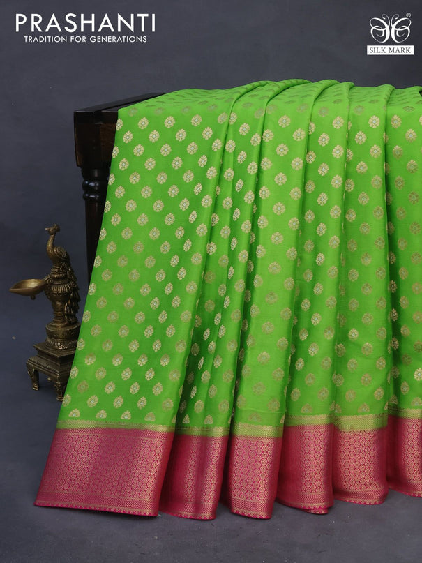 Pure mysore silk saree light green and pink with allover zari woven buttas and zari woven border