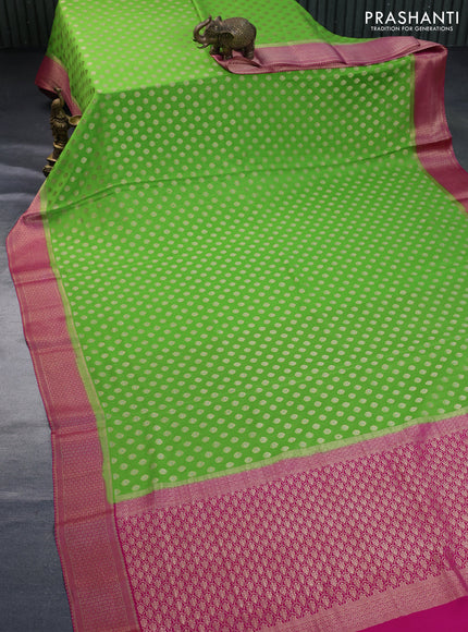 Pure mysore silk saree light green and pink with allover zari woven buttas and zari woven border