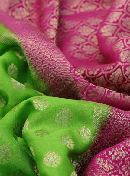 Pure mysore silk saree light green and pink with allover zari woven buttas and zari woven border