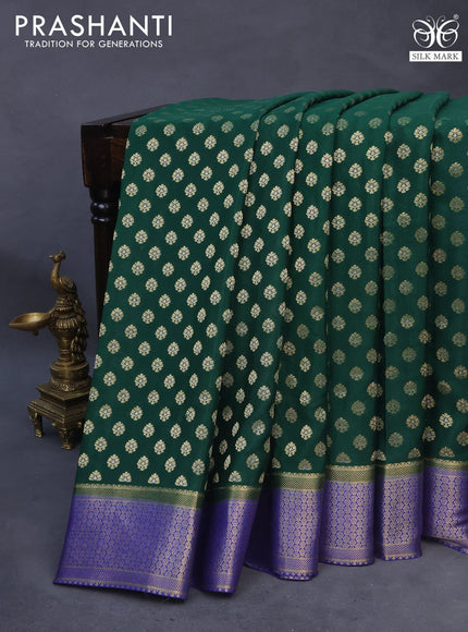 Pure mysore silk saree dark green and blue with allover zari woven buttas and zari woven border