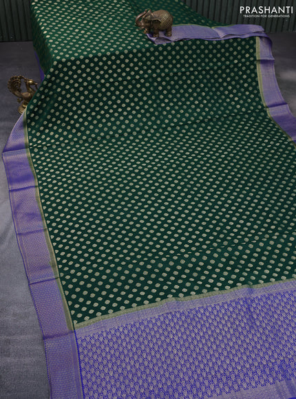 Pure mysore silk saree dark green and blue with allover zari woven buttas and zari woven border