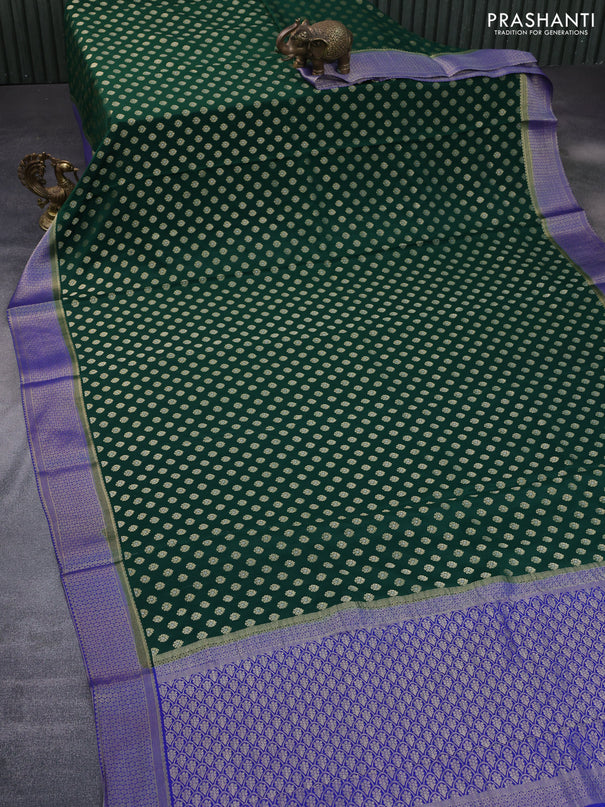 Pure mysore silk saree dark green and blue with allover zari woven buttas and zari woven border