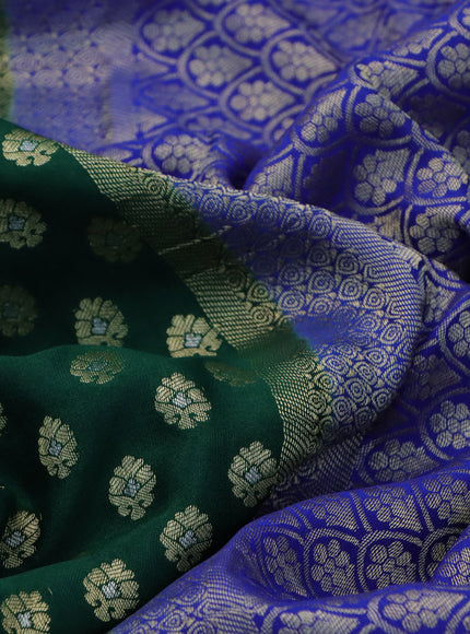 Pure mysore silk saree dark green and blue with allover zari woven buttas and zari woven border