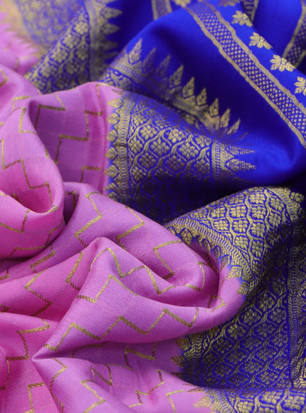 Pure mysore silk saree light pink and royal blue with allover zari weaves and zari woven border