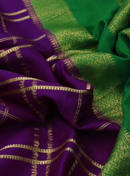 Pure mysore silk saree purple and green with allover zari checked pattern and zari woven border