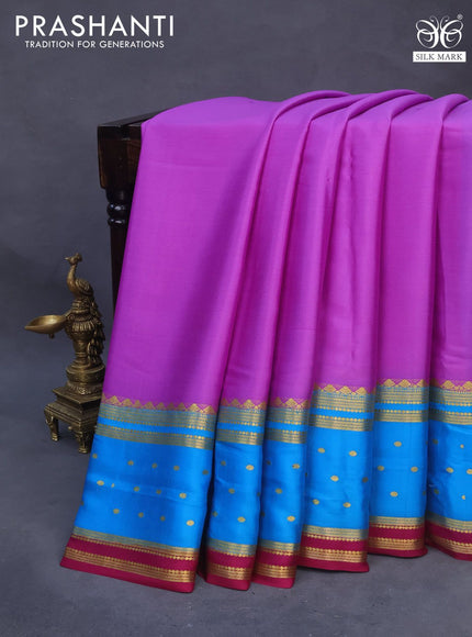 Pure mysore silk saree lavender shade and cs blue magenta pink with plain body and long rettapet zari woven border