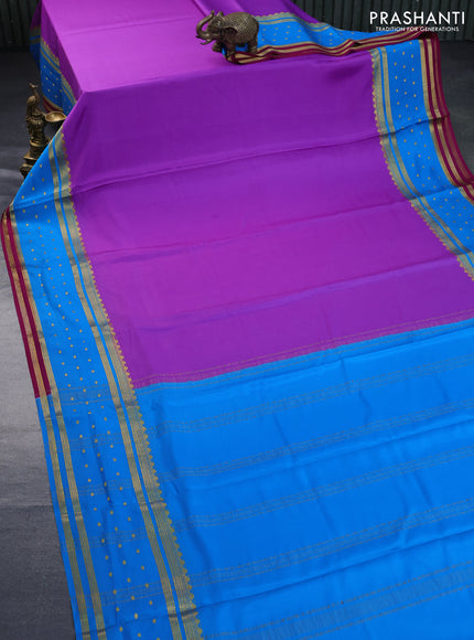 Pure mysore silk saree lavender shade and cs blue magenta pink with plain body and long rettapet zari woven border