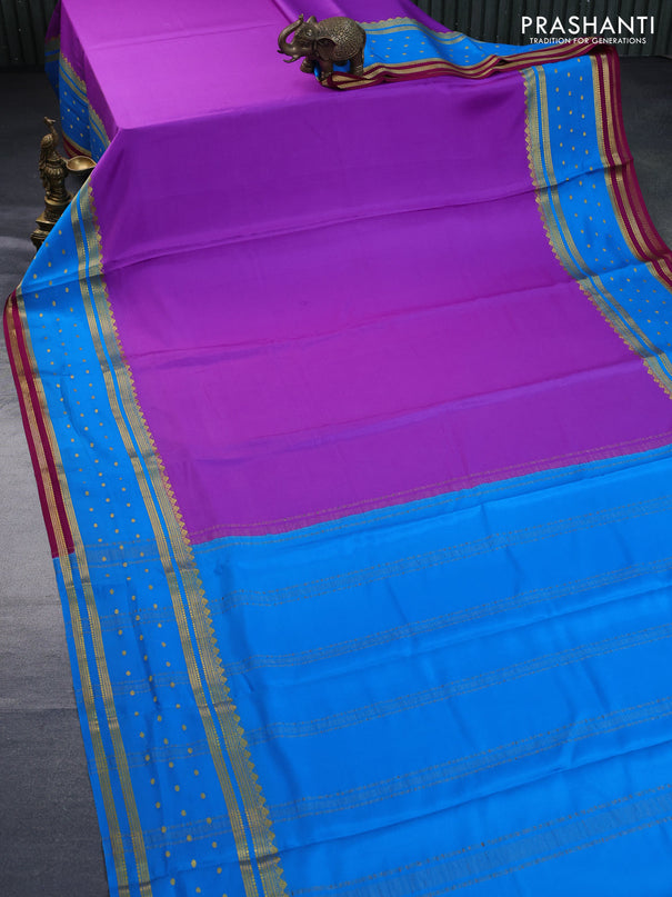 Pure mysore silk saree lavender shade and cs blue magenta pink with plain body and long rettapet zari woven border