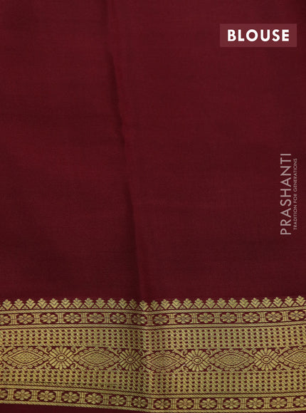 Pure mysore silk saree peach shade and maroon green with allover zari weaves and zari woven border