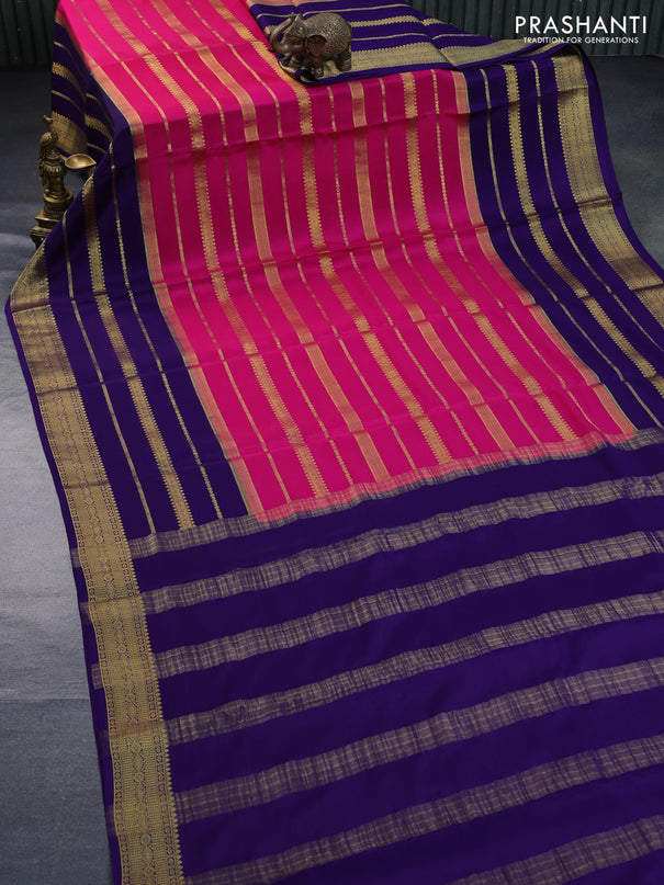 Pure mysore silk saree pink and blue with allover zari weaves and zari woven border