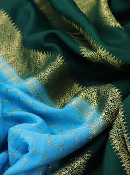 Pure mysore silk saree light blue and dark green with allover zari weaves and zari woven border