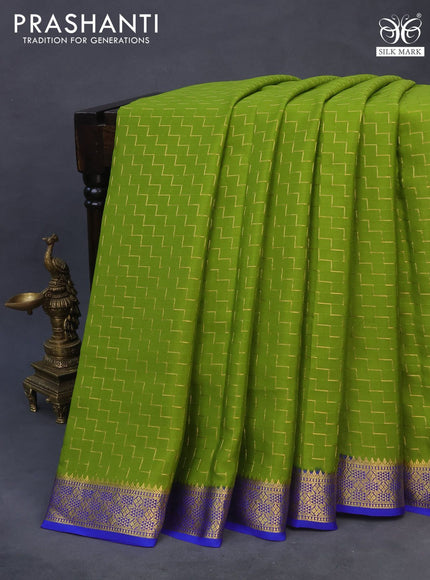 Pure mysore silk saree magenta green and royal blue with allover zari weaves and zari woven border