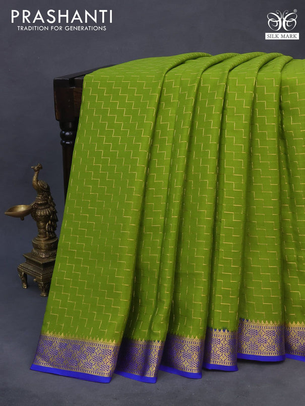 Pure mysore silk saree magenta green and royal blue with allover zari weaves and zari woven border