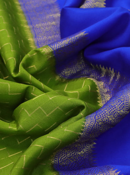 Pure mysore silk saree magenta green and royal blue with allover zari weaves and zari woven border