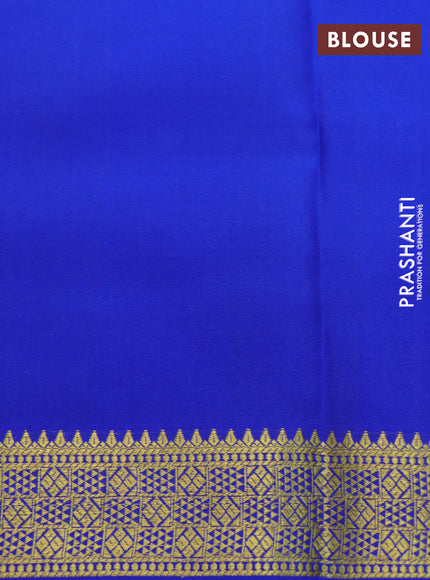 Pure mysore silk saree magenta green and royal blue with allover zari weaves and zari woven border