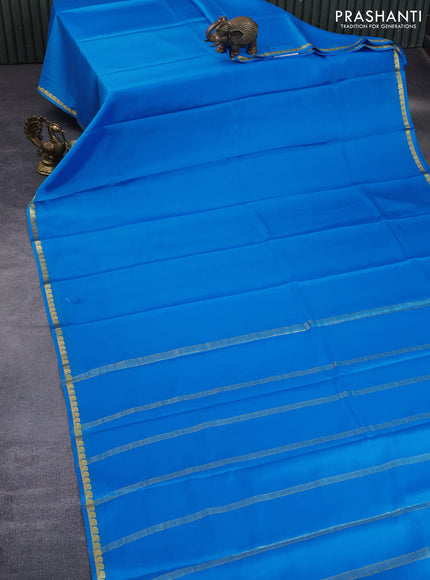 Pure mysore silk saree cs blue with plain body and zari woven border