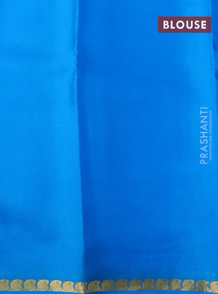 Pure mysore silk saree cs blue with plain body and zari woven border